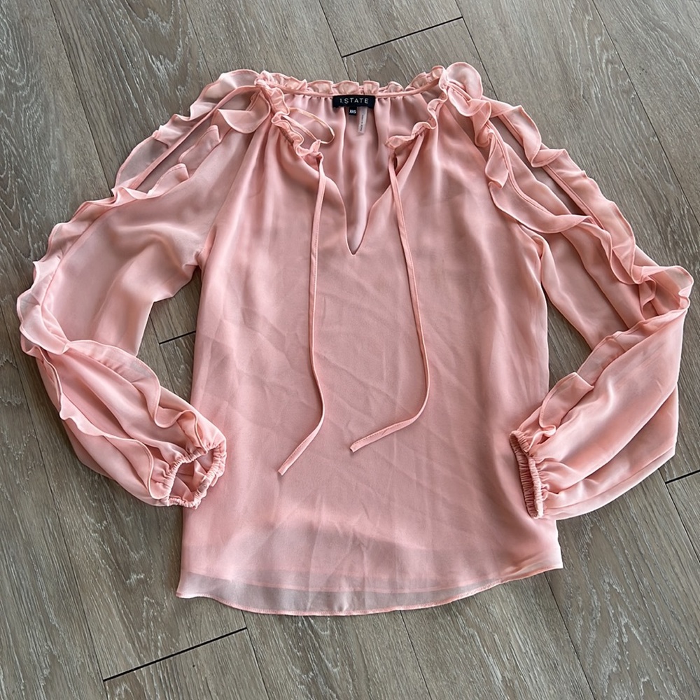 1.STATE Open Shoulder Pink Blouse